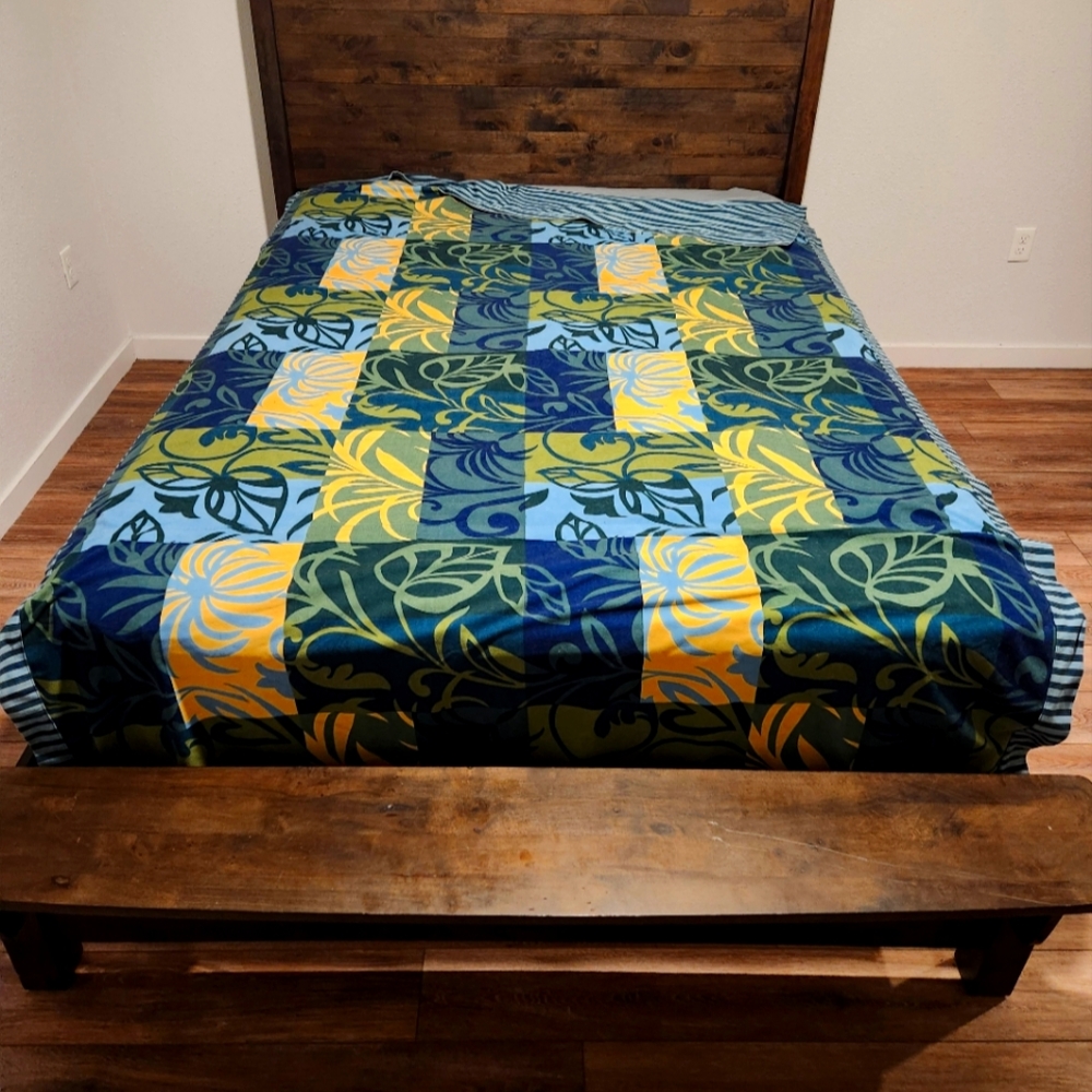 Monstera/Stripe Reversable Throw Blanket